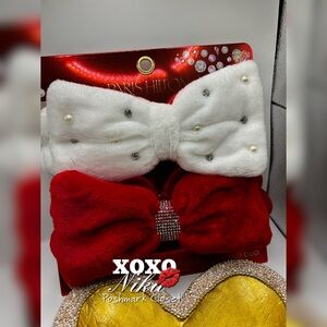Paris Hilton Red and White Bow Headband Duo